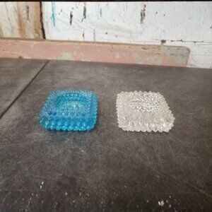 Vintage Fenton Hobnail Glass Dishes - Blue and Clear Set